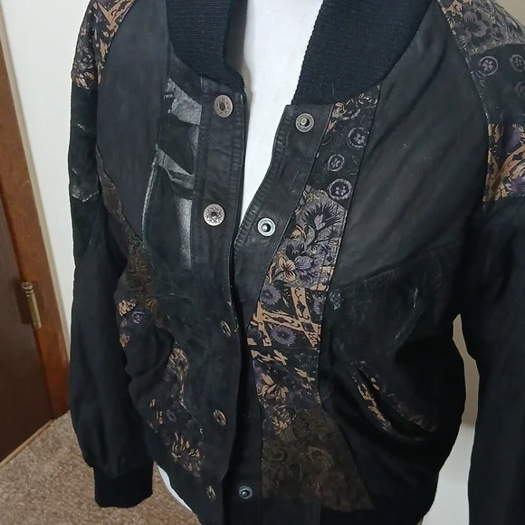 G 3 vintage floral leather bomber jacket size medium # 238 - Picture 3 of 17